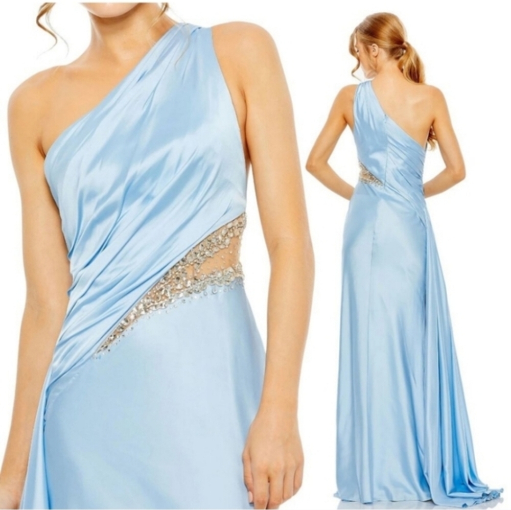 Mac Duggal One Shoulder Embellished Formal Gown Size 6 Blue - Picture 3 of 6